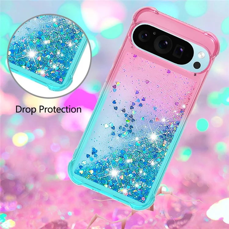 For Google Pixel 9 Pro XL TPU Case Gradient Quicksand Phone Back Cover - Pink+Sky Blue