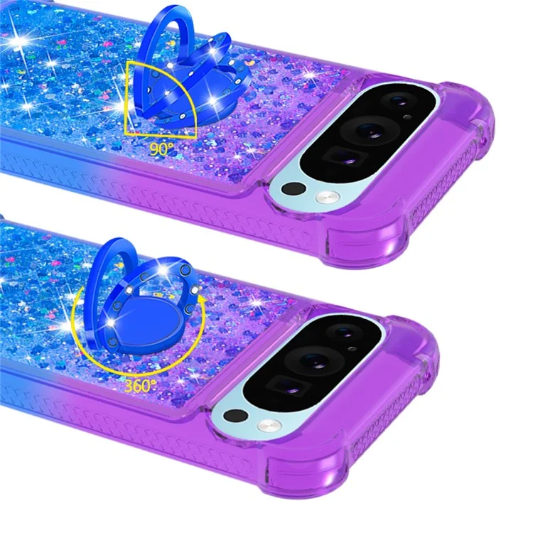 For Google Pixel 9 Pro XL TPU Case with Kickstand Gradiant Quicksand Shockproof Cover - Purple+Sky Blue