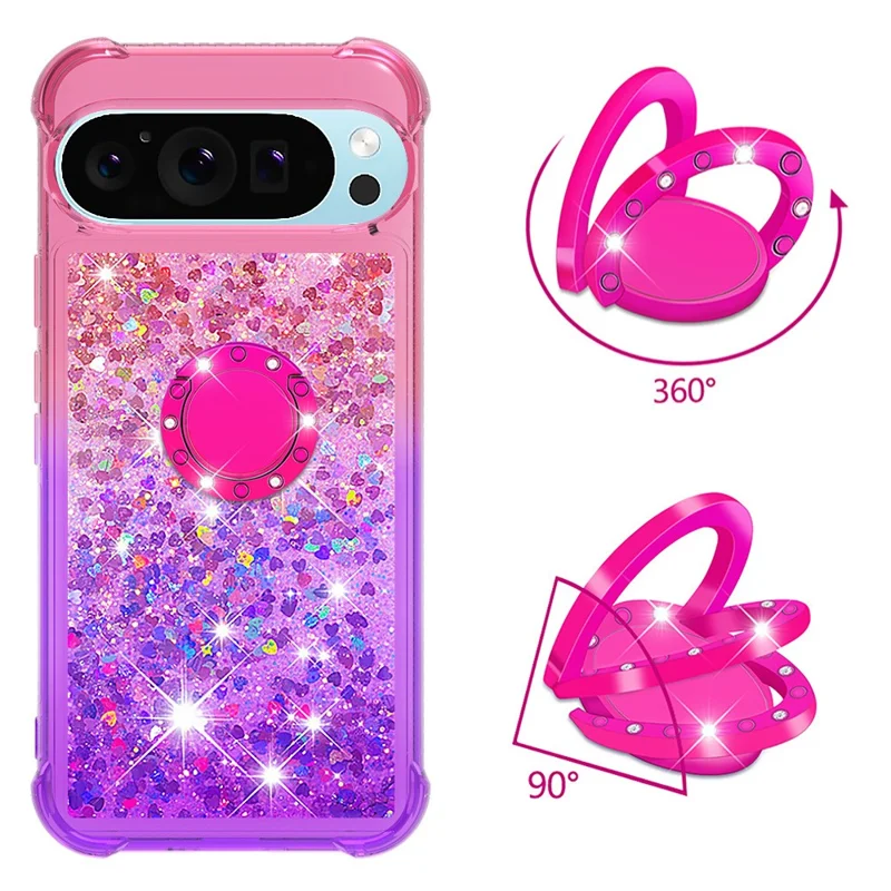 For Google Pixel 9 Pro XL TPU Case with Kickstand Gradiant Quicksand Shockproof Cover - Pink+Purple