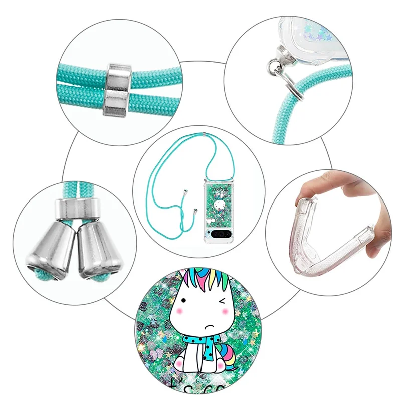 For Google Pixel 9 Pro XL TPU Case with Lanyard Quicksand Pattern Print Phone Cover - Sitting Horse