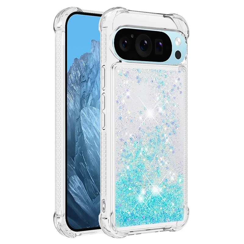 For Google Pixel 9 Pro XL TPU Case Glitter Quicksand Shockproof Phone Back Cover - Blue / Pentagram