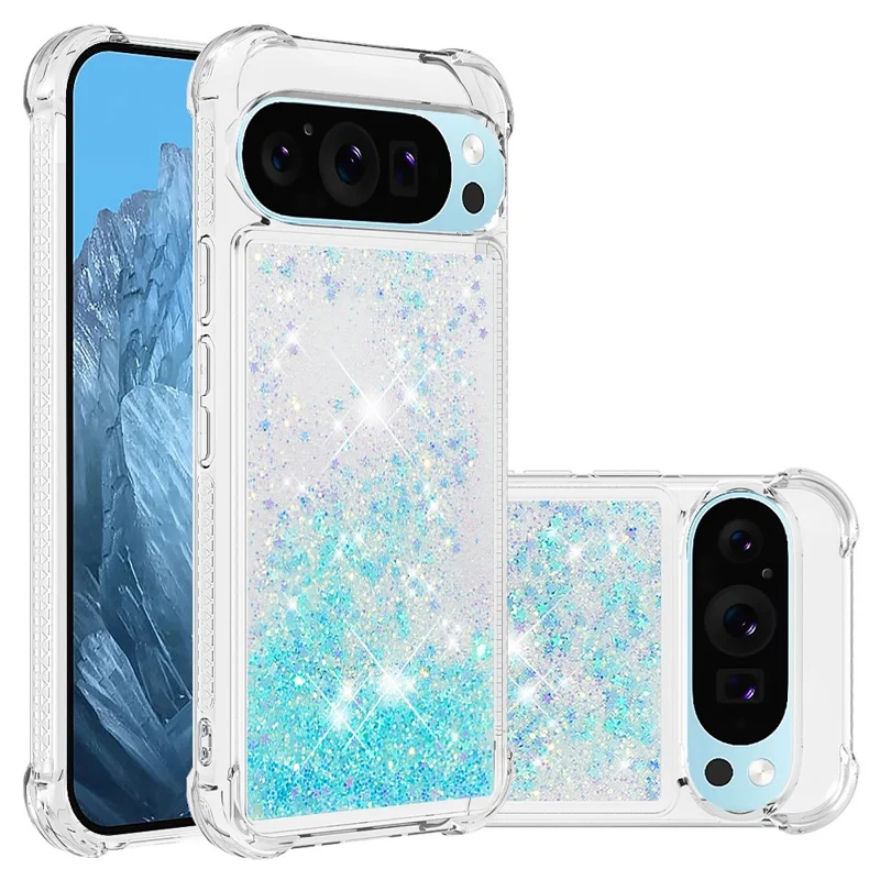 For Google Pixel 9 Pro XL TPU Case Glitter Quicksand Shockproof Phone Back Cover - Blue / Pentagram