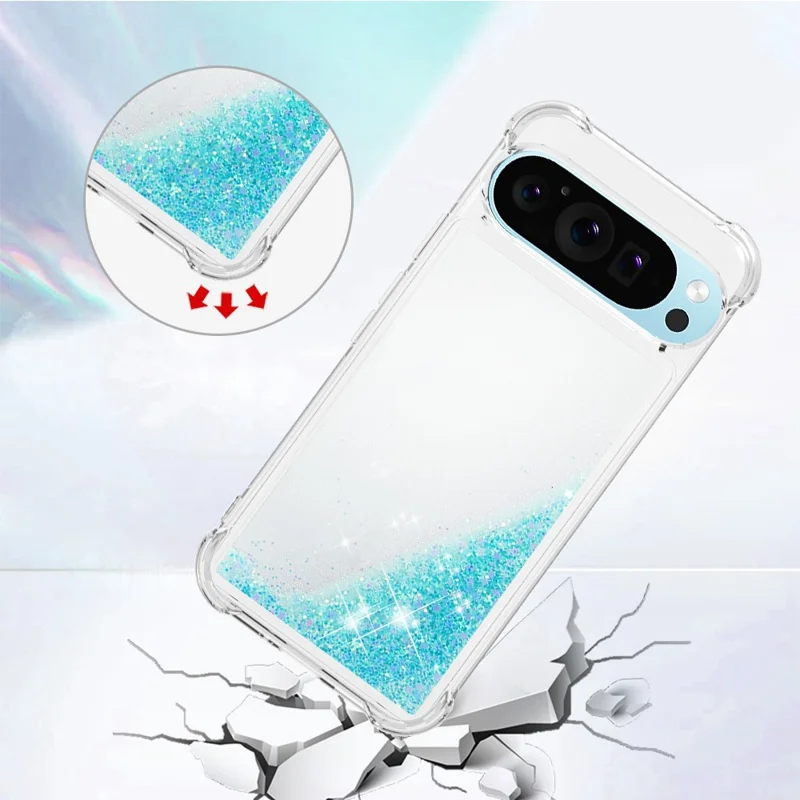For Google Pixel 9 Pro XL TPU Case Glitter Quicksand Shockproof Phone Back Cover - Blue / Pentagram