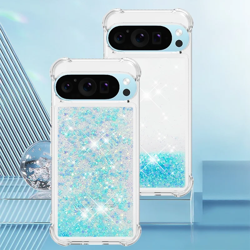 For Google Pixel 9 Pro XL TPU Case Glitter Quicksand Shockproof Phone Back Cover - Blue / Pentagram