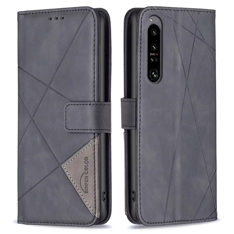 BINFEN COLOR For Sony Xperia 1 VI Phone Cases Wallet Stand Geometry Imprinted Leather Cover - Black