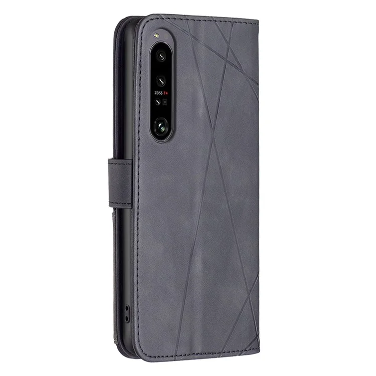BINFEN COLOR For Sony Xperia 1 VI Phone Cases Wallet Stand Geometry Imprinted Leather Cover - Black
