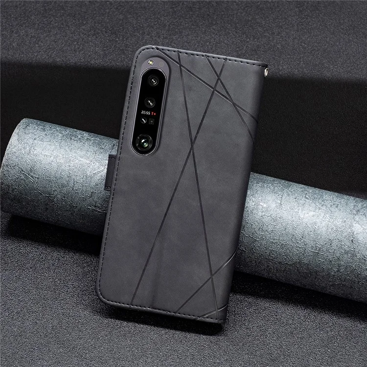 BINFEN COLOR For Sony Xperia 1 VI Phone Cases Wallet Stand Geometry Imprinted Leather Cover - Black