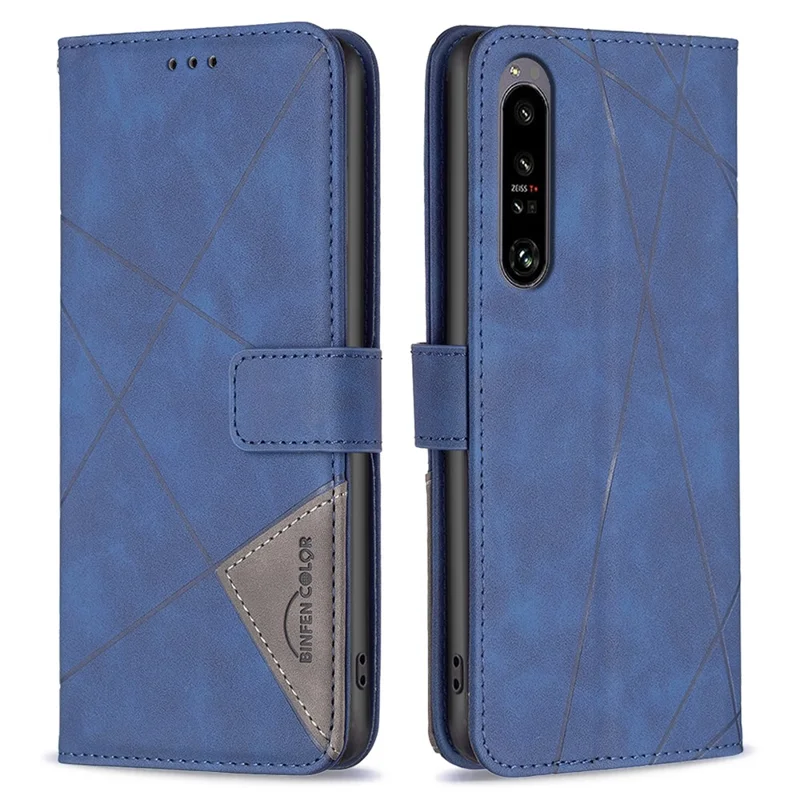 BINFEN COLOR For Sony Xperia 1 VI Phone Cases Wallet Stand Geometry Imprint Leather Cover - Blue