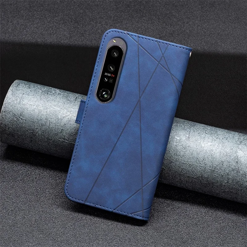 BINFEN COLOR For Sony Xperia 1 VI Phone Cases Wallet Stand Geometry Imprint Leather Cover - Blue
