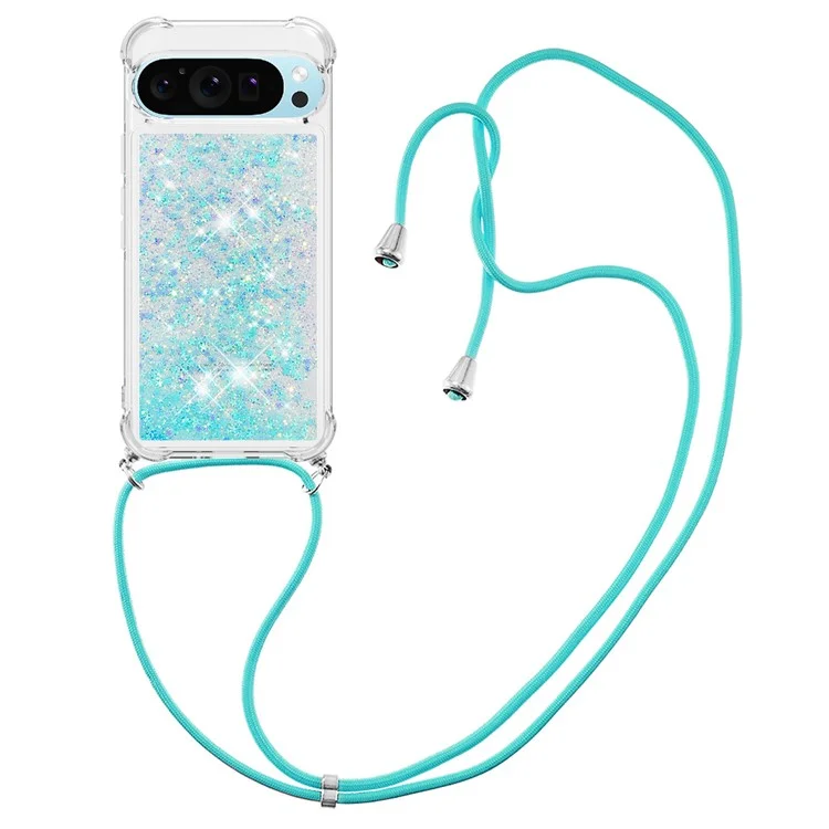For Google Pixel 9 / Pixel 9 Pro TPU Case Quicksand Design Phone Cover with Lanyard - Blue / Pentagram