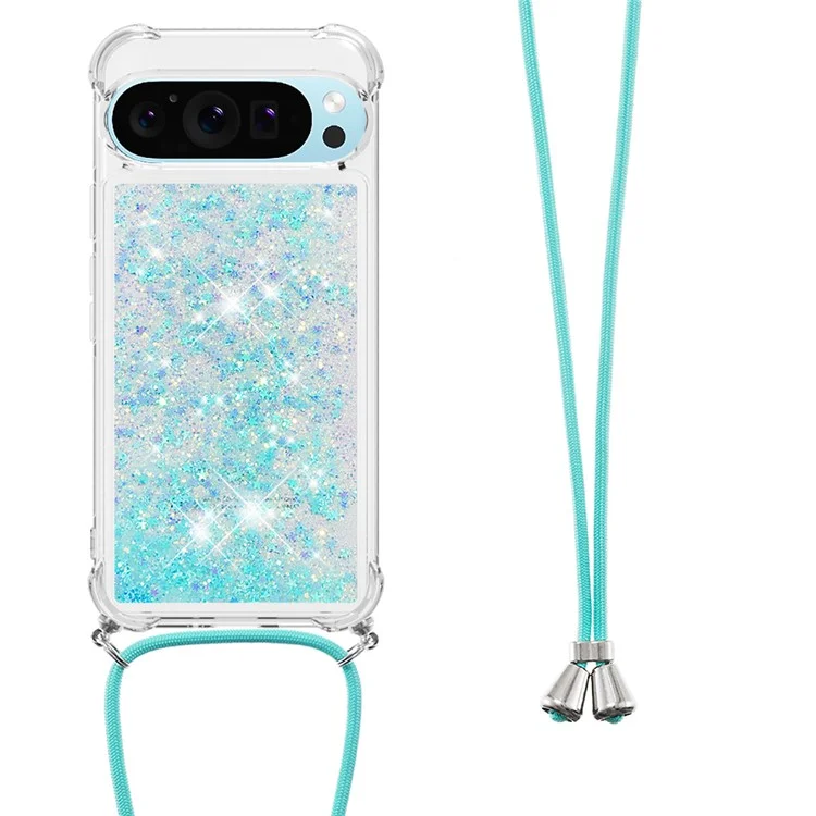 For Google Pixel 9 / Pixel 9 Pro TPU Case Quicksand Design Phone Cover with Lanyard - Blue / Pentagram