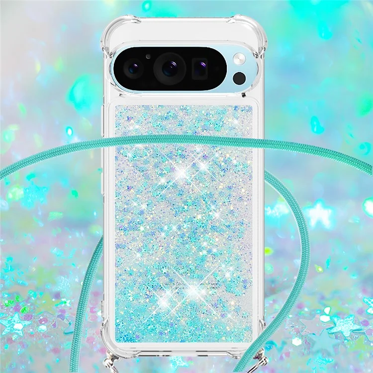 For Google Pixel 9 / Pixel 9 Pro TPU Case Quicksand Design Phone Cover with Lanyard - Blue / Pentagram