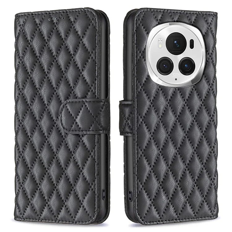 BINFEN COLOR BF Style-14 For Honor Magic6 Pro 5G Чехол PU Leather Matte Surface Phone Stand Cover - Black