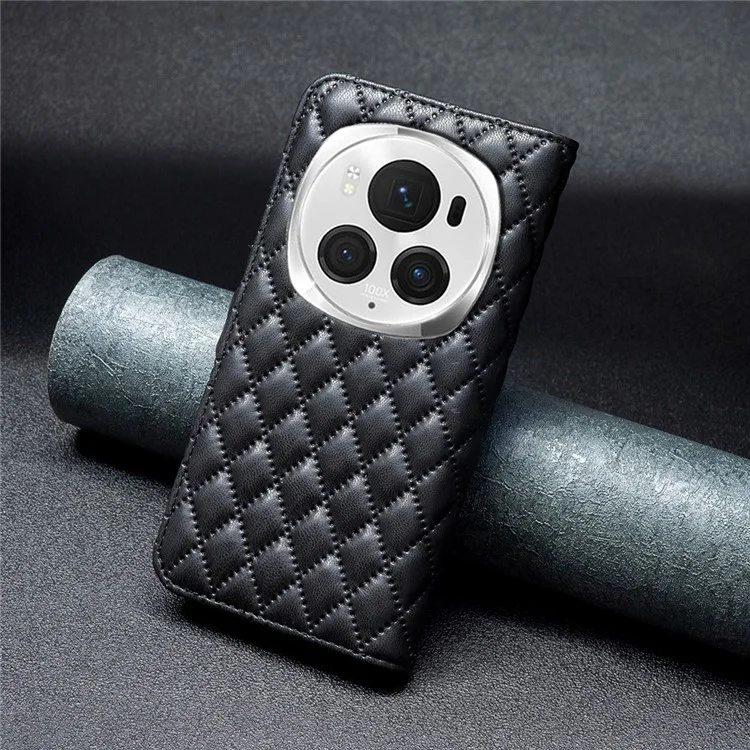 BINFEN COLOR BF Style-14 For Honor Magic6 Pro 5G Чехол PU Leather Matte Surface Phone Stand Cover - Black