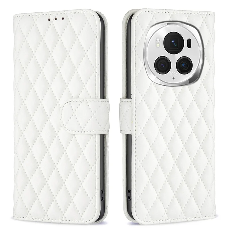 BINFEN COLOR BF Style-14 For Honor Magic6 Pro 5G Case PU Leather Matte Surface Phone Stand Cover - White