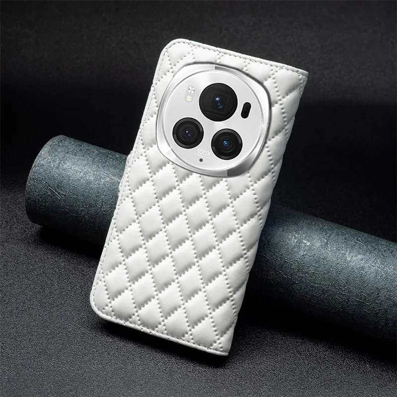 BINFEN COLOR BF Style-14 For Honor Magic6 Pro 5G Case PU Leather Matte Surface Phone Stand Cover - White