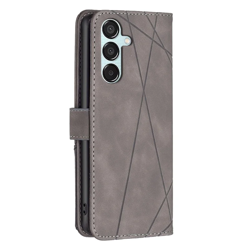 BINFEN COLOR For Samsung Galaxy M15 5G Phone Cases Wallet Stand Geometry Imprint Leather Cover - Grey