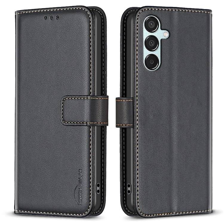 BINFEN COLOR BF17 Para a Samsung Galaxy M15 5G Capa Fecho Magnético Anti-queda Carteira de Telefone - Preto