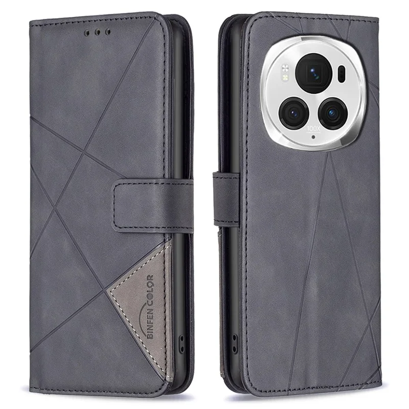 BINFEN COLOR BF05 Per Honor Magic6 Pro 5G Custodia in Pelle Portafoglio Stampa Geometrica Cover per Telefono - Nero