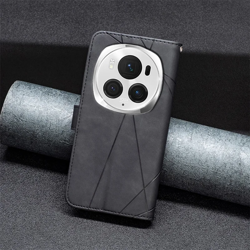 BINFEN COLOR BF05 Per Honor Magic6 Pro 5G Custodia in Pelle Portafoglio Stampa Geometrica Cover per Telefono - Nero