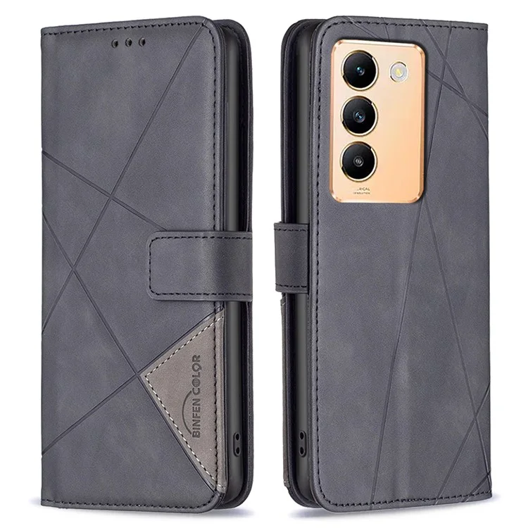 BINFEN COLOR BF05 Für vivo Y200e 5G Wallet Case Geometrisch geprägte Handyhülle - Schwarz