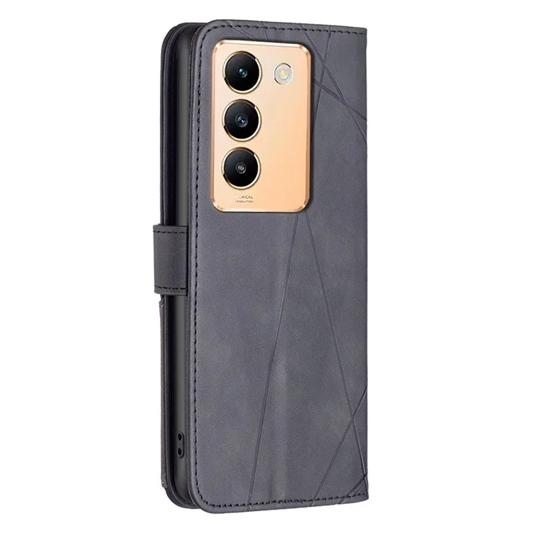 BINFEN COLOR BF05 Für vivo Y200e 5G Wallet Case Geometrisch geprägte Handyhülle - Schwarz