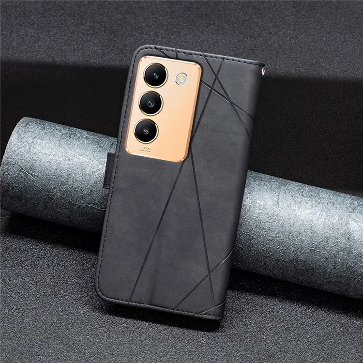 BINFEN COLOR BF05 Für vivo Y200e 5G Wallet Case Geometrisch geprägte Handyhülle - Schwarz