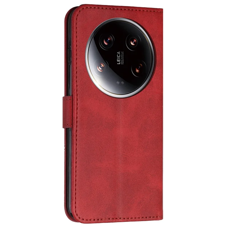 For Xiaomi 14 Ultra Case Viewing Stand Flip Leather Phone Cover with Strap - Red