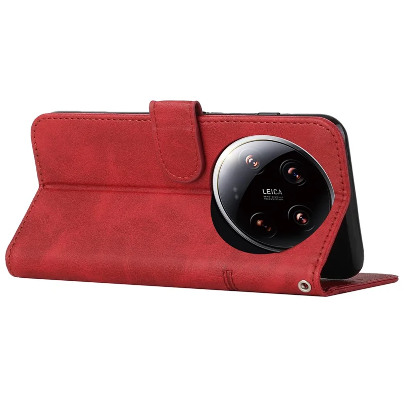 For Xiaomi 14 Ultra Case Viewing Stand Flip Leather Phone Cover with Strap - Red