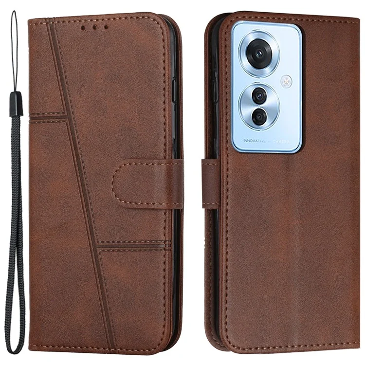 For Oppo Reno11 F 5G / F25 Pro 5G Case PU Leather Calf Texture Phone Cover with 3 Card Holder - Brown