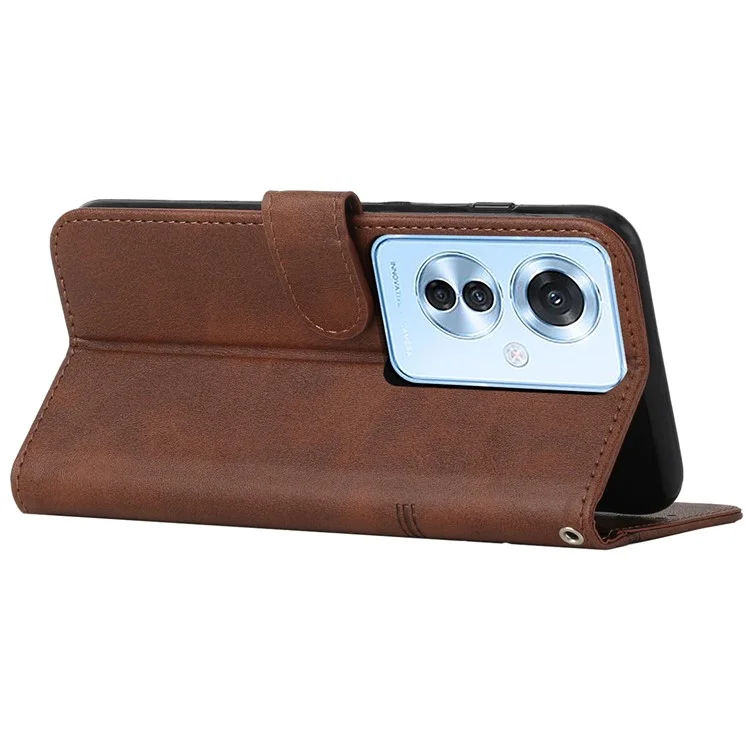 For Oppo Reno11 F 5G / F25 Pro 5G Case PU Leather Calf Texture Phone Cover with 3 Card Holder - Brown