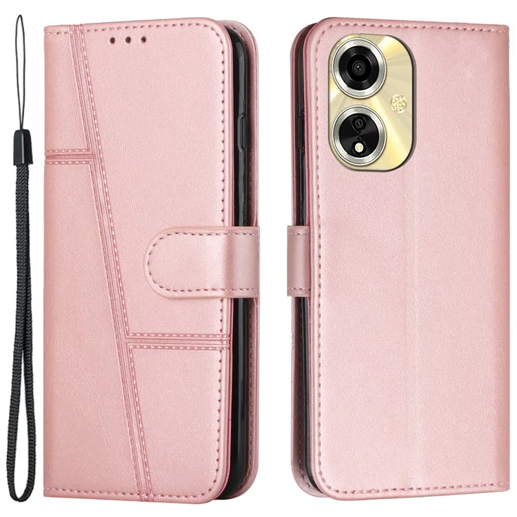 Для Oppo A59 5G / A2m 5G Чехол Кожа PU Текстура Теленка Магнитная Застежка Телефонный Чехол - Розовое Золото