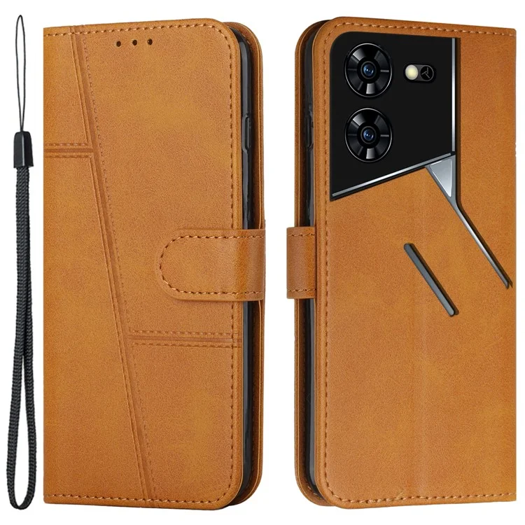 Para TECNO Pova 5 Pro 5G Funda tipo cartera de piel sintética PU, tapa de teléfono magnética - Amarillo