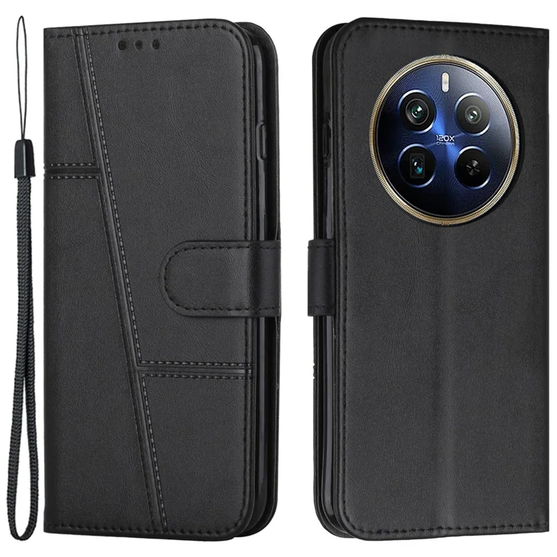 لـ غطاء هاتف TECNO Spark 20 Pro+ من جلد PU بنسيج عجل مع حامل وفتحات بطاقات - أسود