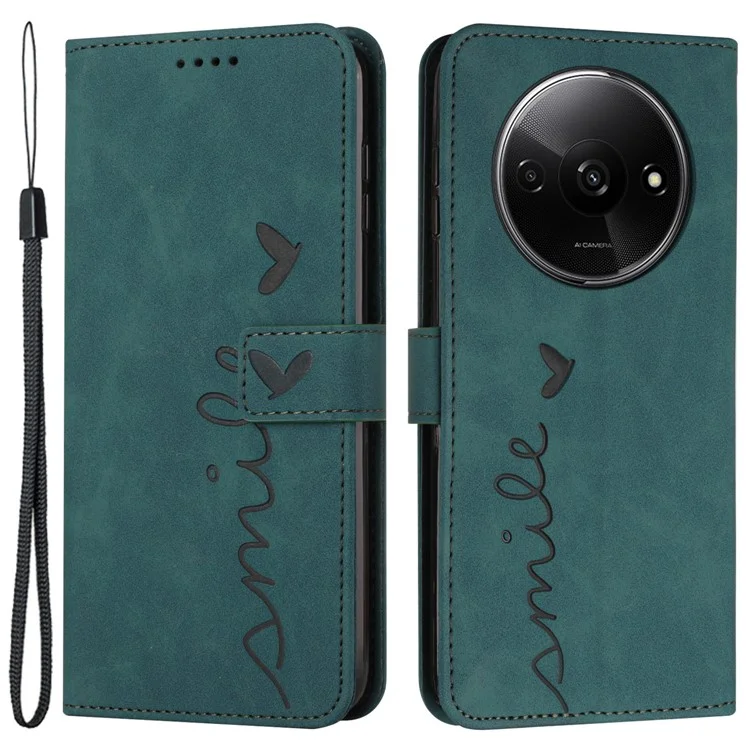 Für Xiaomi Redmi A3 4G / Poco C61 4G Hülle Herz Stoßfest Leder Flip Handtasche Handyhülle - Grün