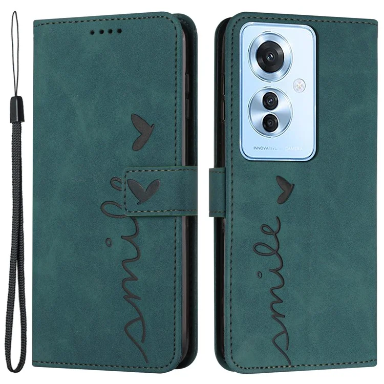 Pour Oppo Reno11 F 5G / F25 Pro 5G Étui Imprimé Cœur Amour Étui de téléphone en cuir avec support - Vert