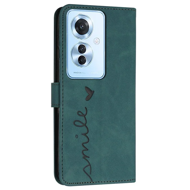 Pour Oppo Reno11 F 5G / F25 Pro 5G Étui Imprimé Cœur Amour Étui de téléphone en cuir avec support - Vert