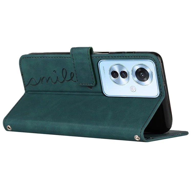 Pour Oppo Reno11 F 5G / F25 Pro 5G Étui Imprimé Cœur Amour Étui de téléphone en cuir avec support - Vert