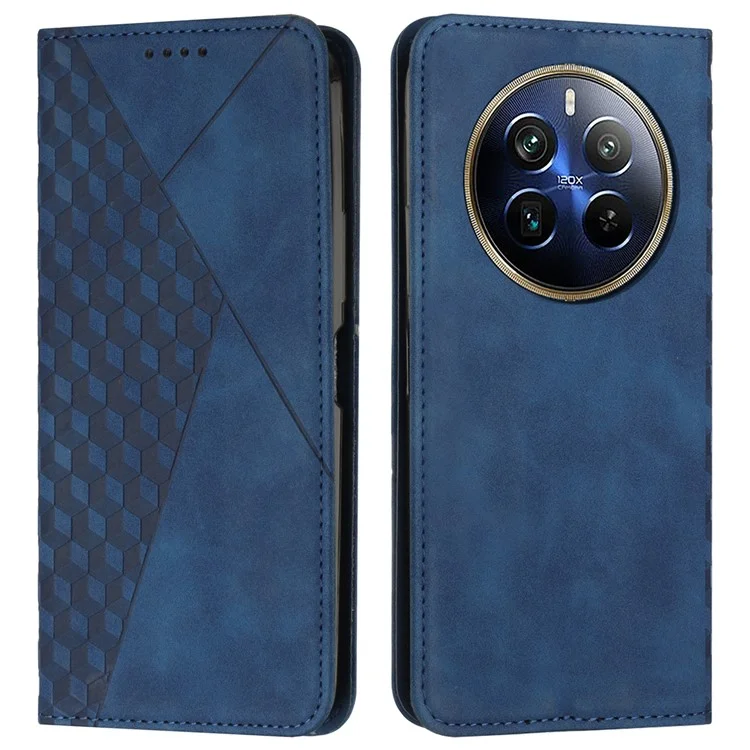 Pour Realme 12 Pro 5G / 12 Pro+ 5G Étui Splicing Rhombus Portefeuille en Cuir PU Flip Phone Cover avec Support - Saphir