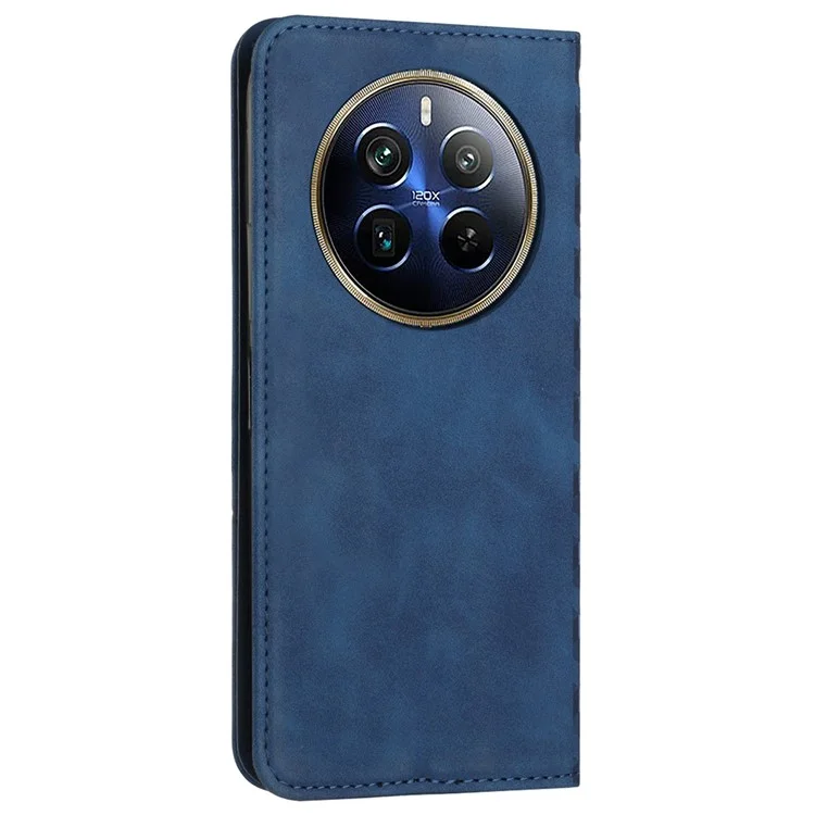 Pour Realme 12 Pro 5G / 12 Pro+ 5G Étui Splicing Rhombus Portefeuille en Cuir PU Flip Phone Cover avec Support - Saphir