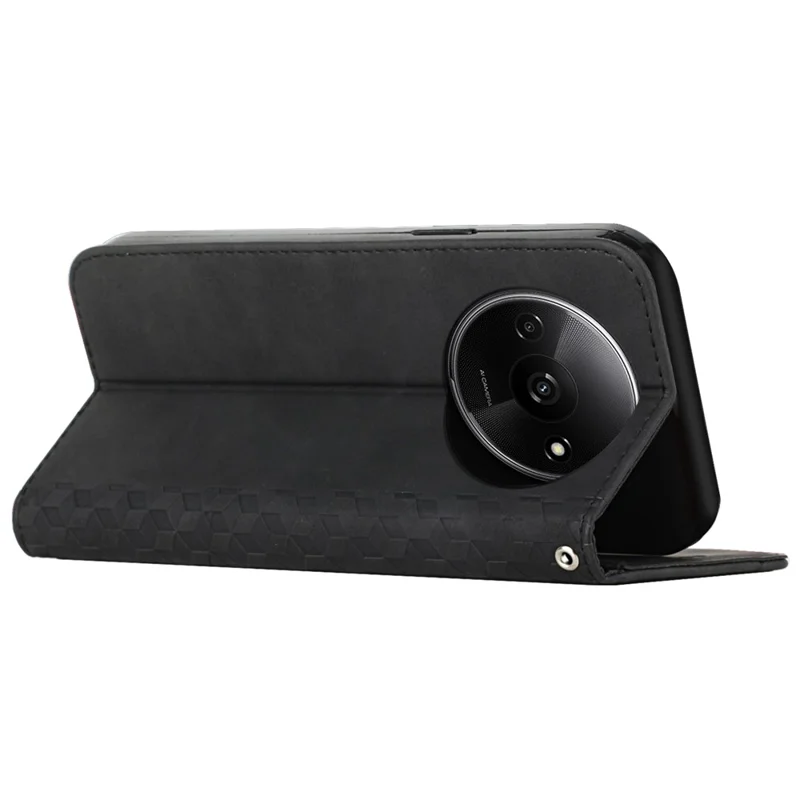 For Xiaomi Redmi A3 4G / Poco C61 4G Case Splicing Rhombus PU Leather Folio Stand View Phone Cover Skin-Touch - Black