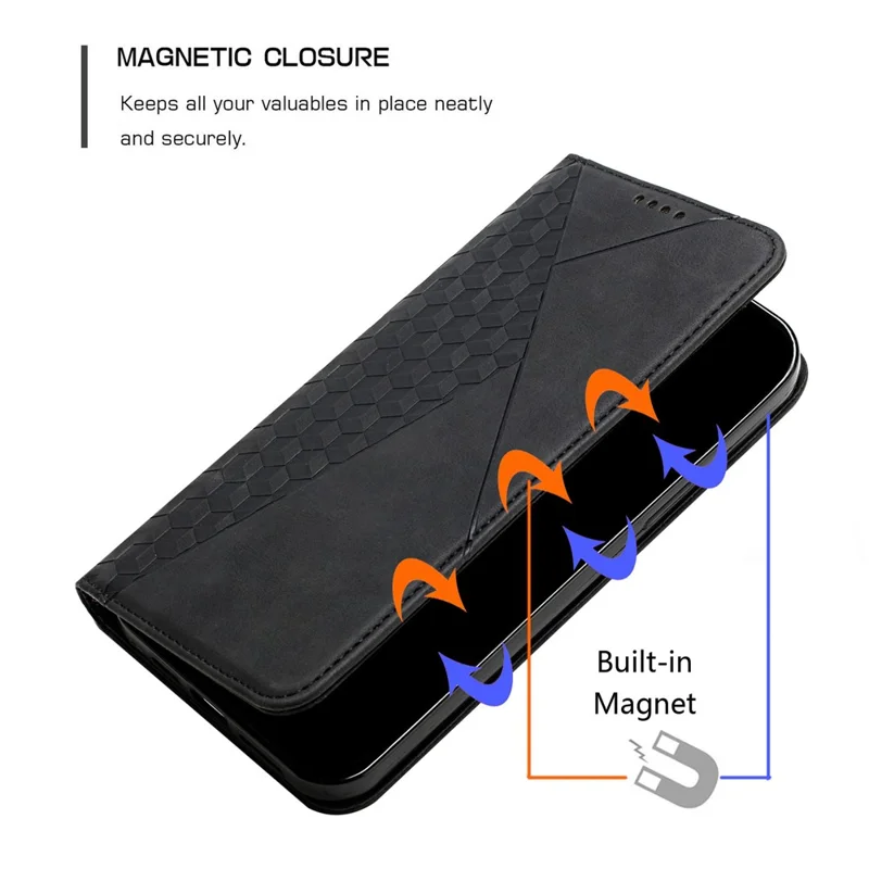 For Xiaomi Redmi A3 4G / Poco C61 4G Case Splicing Rhombus PU Leather Folio Stand View Phone Cover Skin-Touch - Black
