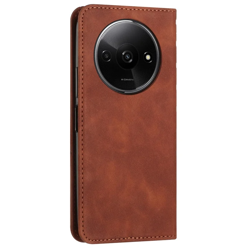 For Xiaomi Redmi A3 4G / Poco C61 4G Case Splicing Rhombus PU Leather Folio Stand View Phone Cover Skin-Touch - Brown