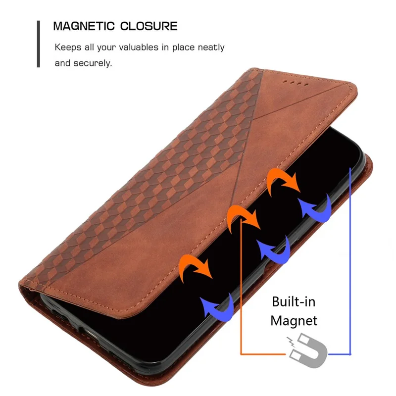 For Xiaomi Redmi A3 4G / Poco C61 4G Case Splicing Rhombus PU Leather Folio Stand View Phone Cover Skin-Touch - Brown