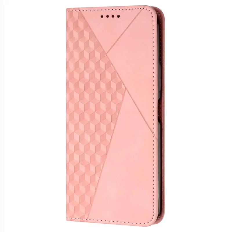 For Xiaomi Redmi A3 4G / Poco C61 4G Case Splicing Rhombus PU Leather Folio Stand View Phone Cover Skin-Touch - Rose Gold