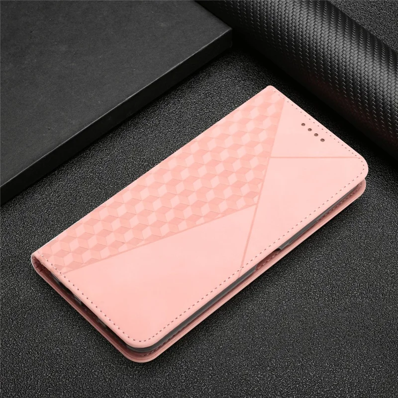 For Xiaomi Redmi A3 4G / Poco C61 4G Case Splicing Rhombus PU Leather Folio Stand View Phone Cover Skin-Touch - Rose Gold