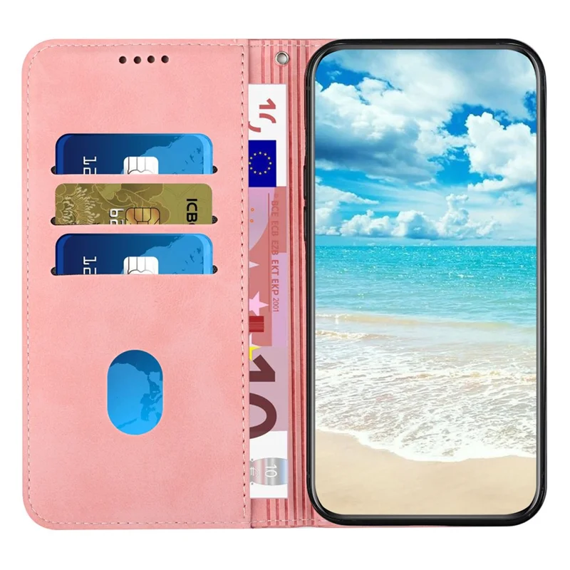For Xiaomi Redmi A3 4G / Poco C61 4G Case Splicing Rhombus PU Leather Folio Stand View Phone Cover Skin-Touch - Rose Gold