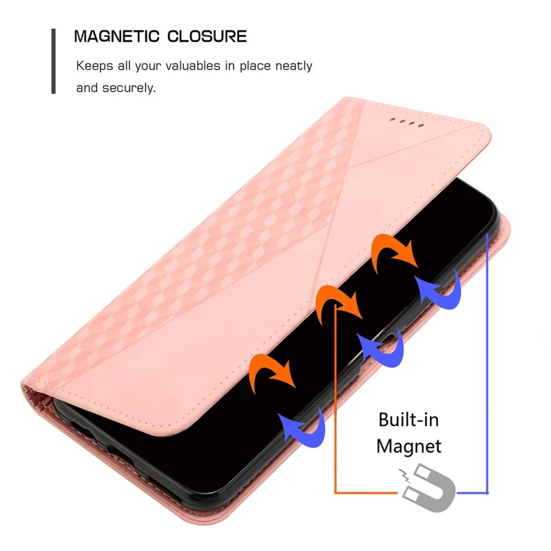 For Xiaomi Redmi A3 4G / Poco C61 4G Case Splicing Rhombus PU Leather Folio Stand View Phone Cover Skin-Touch - Rose Gold