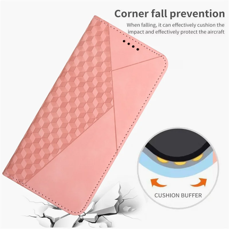 For Xiaomi Redmi A3 4G / Poco C61 4G Case Splicing Rhombus PU Leather Folio Stand View Phone Cover Skin-Touch - Rose Gold