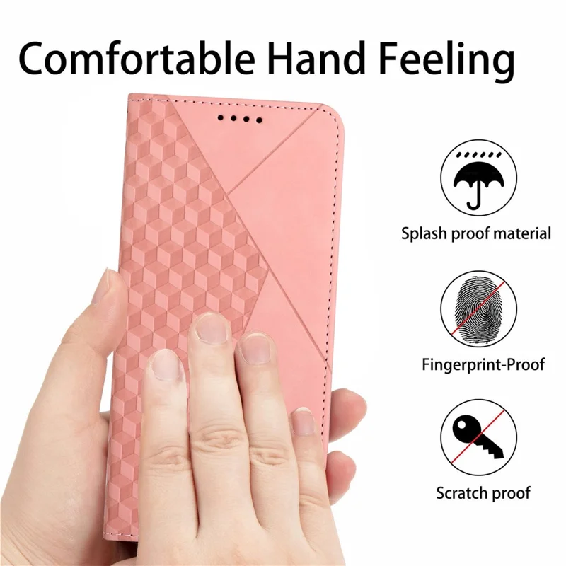 For Xiaomi Redmi A3 4G / Poco C61 4G Case Splicing Rhombus PU Leather Folio Stand View Phone Cover Skin-Touch - Rose Gold